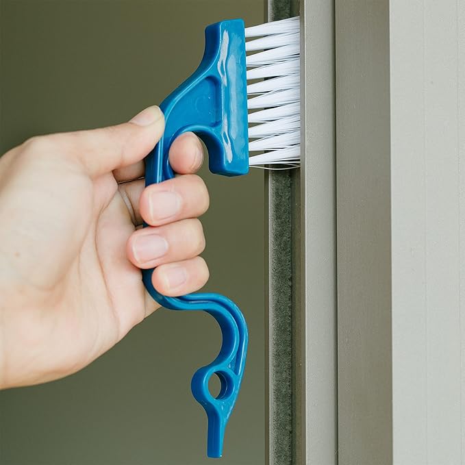 Slick- Window Track Cleaning Brush, 2 Pack, Blue Ergonomic Handle, Built-in Scraper, Multipurpose, Window Track Cleaning Tools