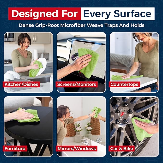 USANOOKS Microfiber Cleaning Cloth Light Green - 50 Pcs 12.5"x12.5" - High Performance - 1200 Washes