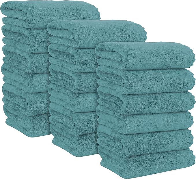 MOONQUEEN 18 Pack Premium Hand Towels - Quick Drying - Microfiber Coral Velvet Highly Absorbent Towels - Multipurpose Use as Hotel, Bathroom, Shower, Spa, Hand Towel 16 x 28 inches (Teal)