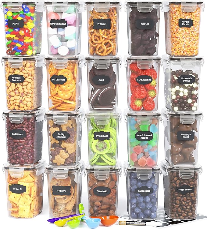 Chef's Path Airtight Plastic Food Containers with Lids - 20 Pack (1.6 Liter Each) - Durable Kitchen and Pantry Storage for Cereal, Rice, Pasta, Sugar