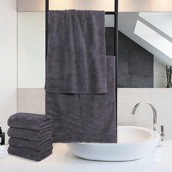 MOONQUEEN 18 Pack Premium Hand Towels - Quick Drying - Microfiber Coral Velvet Highly Absorbent Towels - Multipurpose Use as Hotel, Bathroom, Shower, Spa, Hand Towel 16 x 28 inches (Gray)