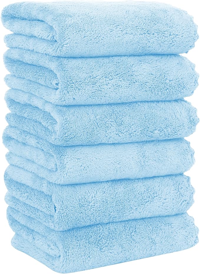MOONQUEEN 6 Pack Premium Hand Towels - Quick Drying - Microfiber Coral Velvet Highly Absorbent Towels - Multipurpose Use as Hotel, Bathroom, Shower, Spa, Hand Towel 16 x 28 inches (Aquamarine)