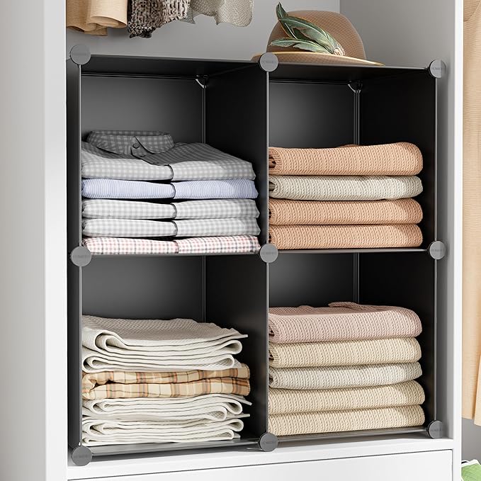 6-Cube Storage Organizer, Closet Organizer Storage Cabinet Shelf Bookcase Bookshelf with Metal Hammer, Storage Cubes Organizer Cabinet for Kids, Closet, Bedroom, Bathroom(11.8x11.8x11.8 inch)Black