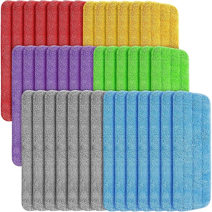40 Pack Microfiber Cleaning Pads Machine Washable Replacement Head for Wet/Dry Mops Flat Reusable Household Replacement Mop Pad for Hardwood Floor Cleaning Scrubbing Fit Most Mops (Multicolor)
