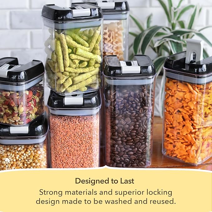 Simply Gourmet Airtight Food Storage Containers with Lids – 6 Piece Slim Kitchen Pantry Organization Set, 5 Cup Capacity, BPA-Free Clear Plastic