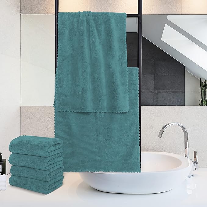 MOONQUEEN 18 Pack Premium Hand Towels - Quick Drying - Microfiber Coral Velvet Highly Absorbent Towels - Multipurpose Use as Hotel, Bathroom, Shower, Spa, Hand Towel 16 x 28 inches (Teal)