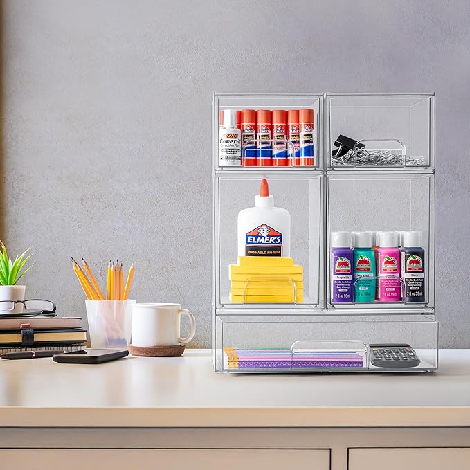 Sorbus Acrylic Storage Containers - 2 Pack, Stackable Storage Bins Set for Bathroom Organization - Clear Acrylic Drawer Organizers - Makeup Case Pull-Out Drawers (7.6’’ and 4.4’’ Tall)