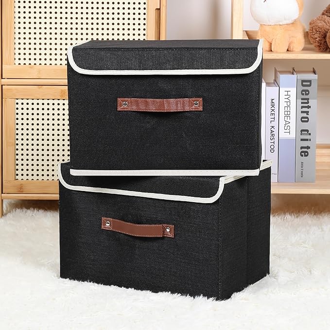 ANMINY 4 Storage Bins with Lid - Large Black