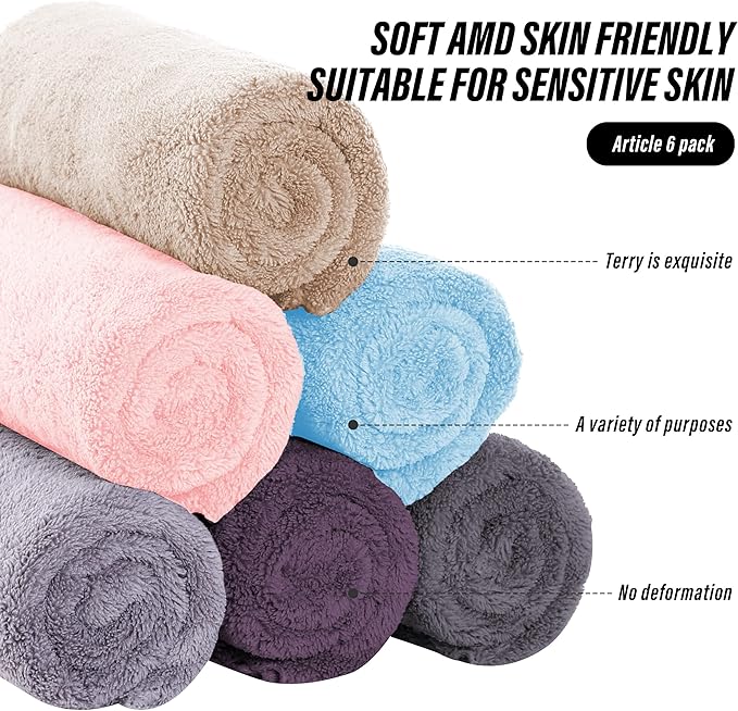 MOONQUEEN 6 Pack Premium Hand Towels - Quick Drying - Microfiber Coral Velvet Highly Absorbent Towels - Multipurpose Use as Hotel, Bathroom, Shower, Spa, Hand Towel 16 x 28 inches (Multicolor)