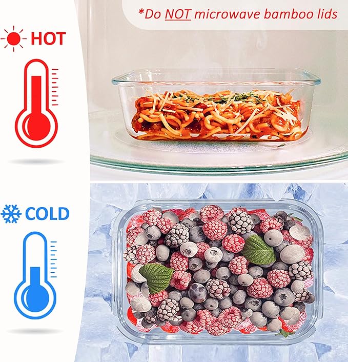 EcoPreps Glass Meal Prep Containers with Bamboo Lids (3 Pack) - 100% Plastic Free, Eco-Friendly Lunch Containers, Bamboo Lid Storage Container Set