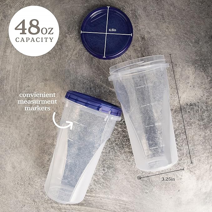 [48 oz 8 Pack] Twist Top Deli Containers Clear bottom With blue Top Twist