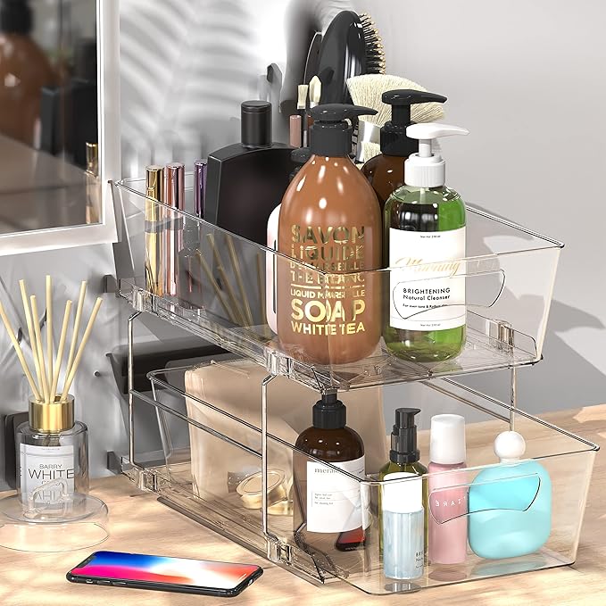 Simple Houseware 2 Tier Basket Drawer Cabinet Pull-Out Organizer, Clear