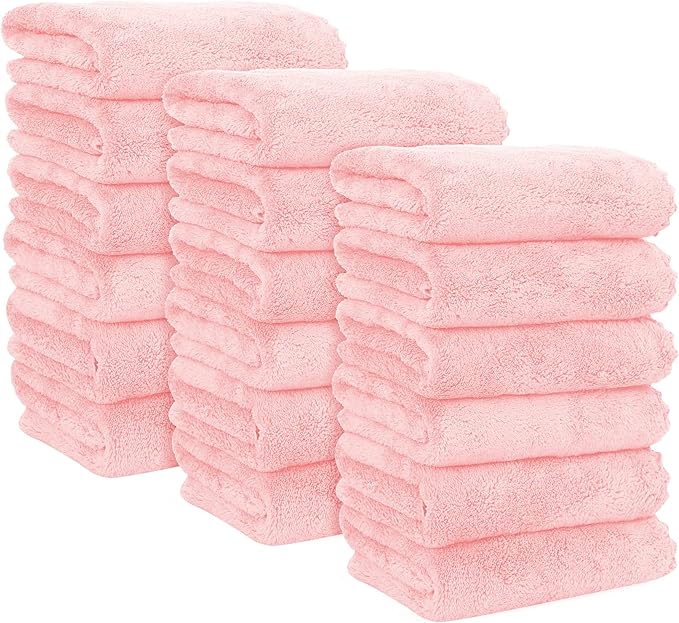 MOONQUEEN 18 Pack Premium Hand Towels - Quick Drying - Microfiber Coral Velvet Highly Absorbent Towels - Multipurpose Use as Hotel, Bathroom, Shower, Spa, Hand Towel 16 x 28 inches (Pink)