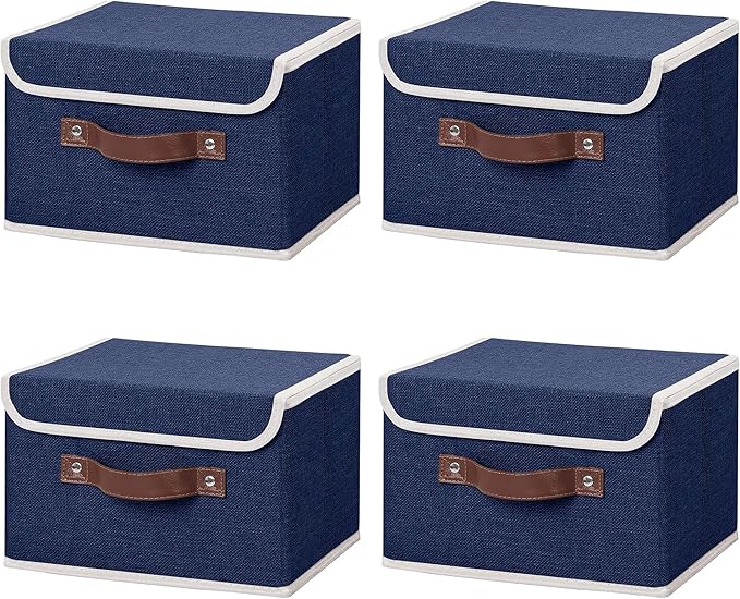 ANMINY 4 Storage Bins with Lid - Small Blue