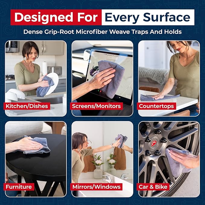 USANOOKS Microfiber Cleaning Cloth Grey - 24 Pcs (12.5"x12.5") - High Performance - 1200 Washes