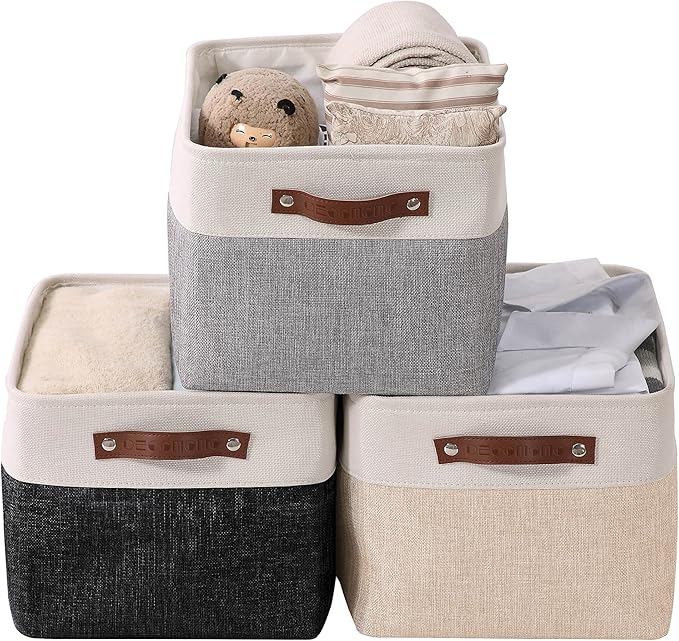 Storage Bins, Large Fabric Storage Baskets for Shelves, Mixed Neutral, 3 Pack