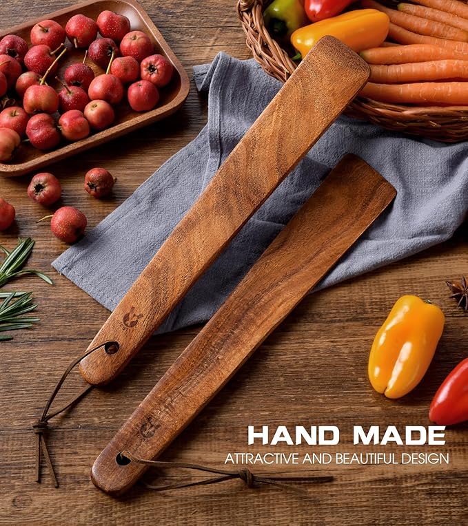 12 inch Teak Wooden Spatula for Cooking, Small Wood Flipper, Egg Scraper, Flat Wood Turner, Multipurpose Wooden Cooking Utensils, Spatulas Spoons Perfect for Flipping, Scraping & Turning, Set of 2