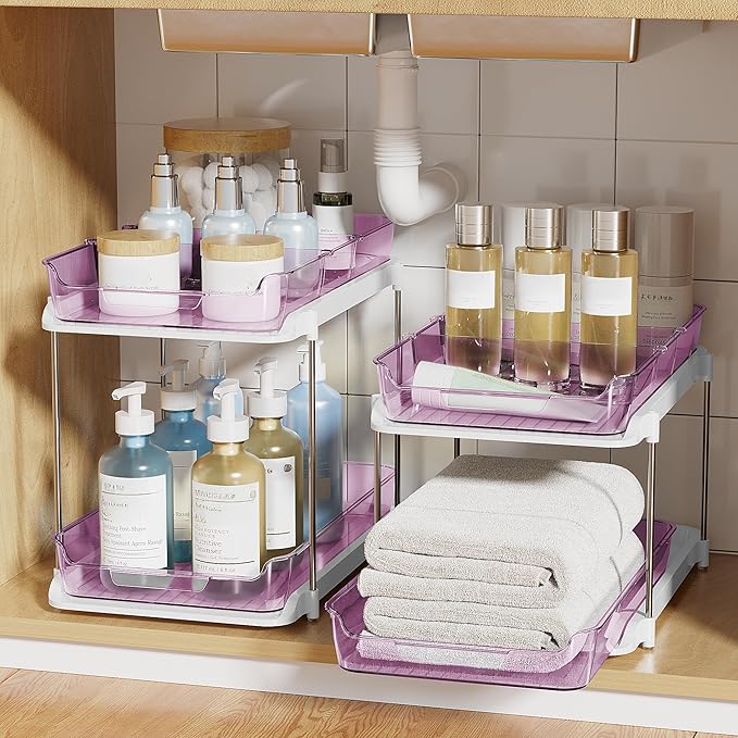 Delamu 2-Tier Multi-Purpose Bathroom Under Sink Organizers and Storage, Stackable Kitchen Pantry Organization