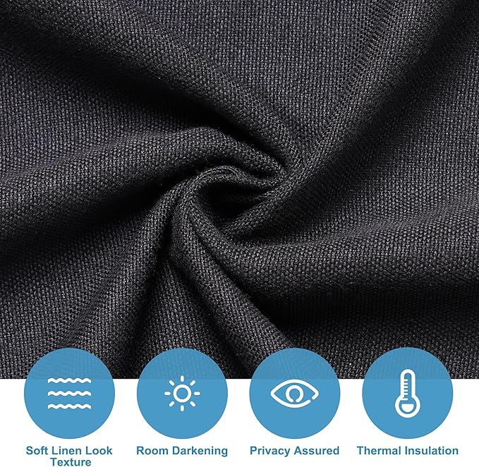 RYB HOME French Door Curtains for Door Window, Farmhouse Home Decor No Drill Faux Linen Room Darkening Privacy Window Blinds, W 30 x L 69, 1 Panel, Black