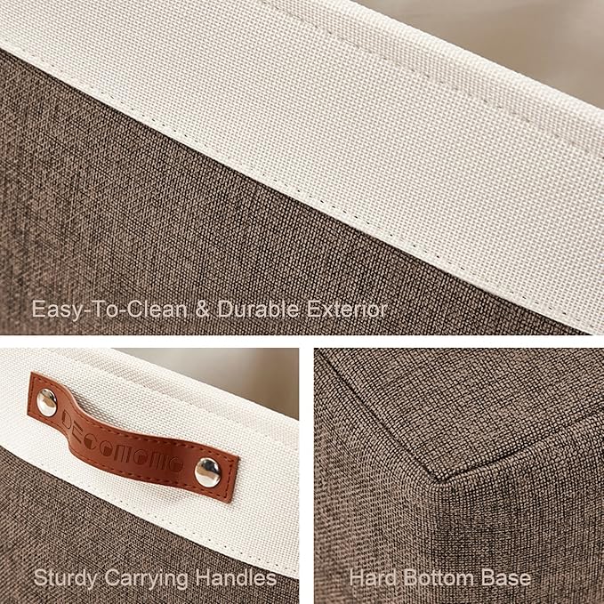 Storage Bins, Large Fabric Storage Baskets for Shelves, Brown & White, 3 Pack