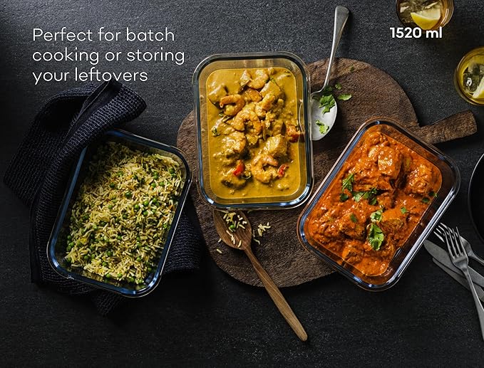 Large Glass Food Storage Containers with Lids | 3 Pack Set 52oz/6.4 cup