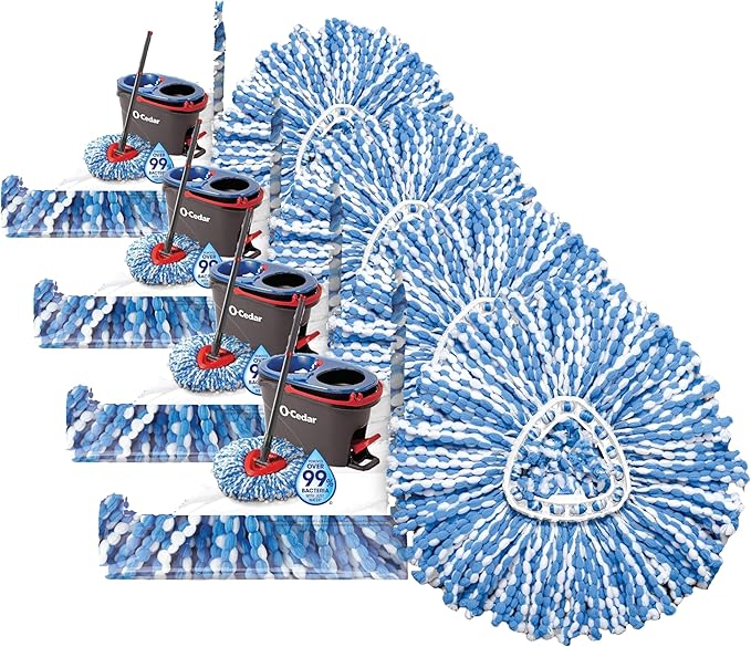 O-Cedar EasyWring RinseClean Spin Mop Microfiber Refill, 4-Pack, Blue