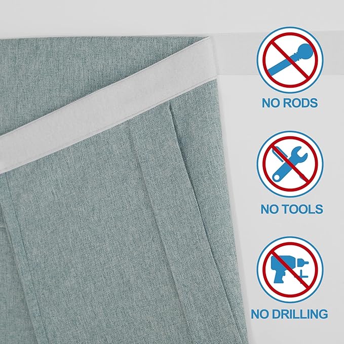 RYB HOME Privacy French Door Curtains, Rich Linen Texture Room Darkening Window Curtains and Drapes Thermal Insulated Tricia Door Blinds for Patio Doorway, W26 x L40 inch, 1 Panel, Stone Blue