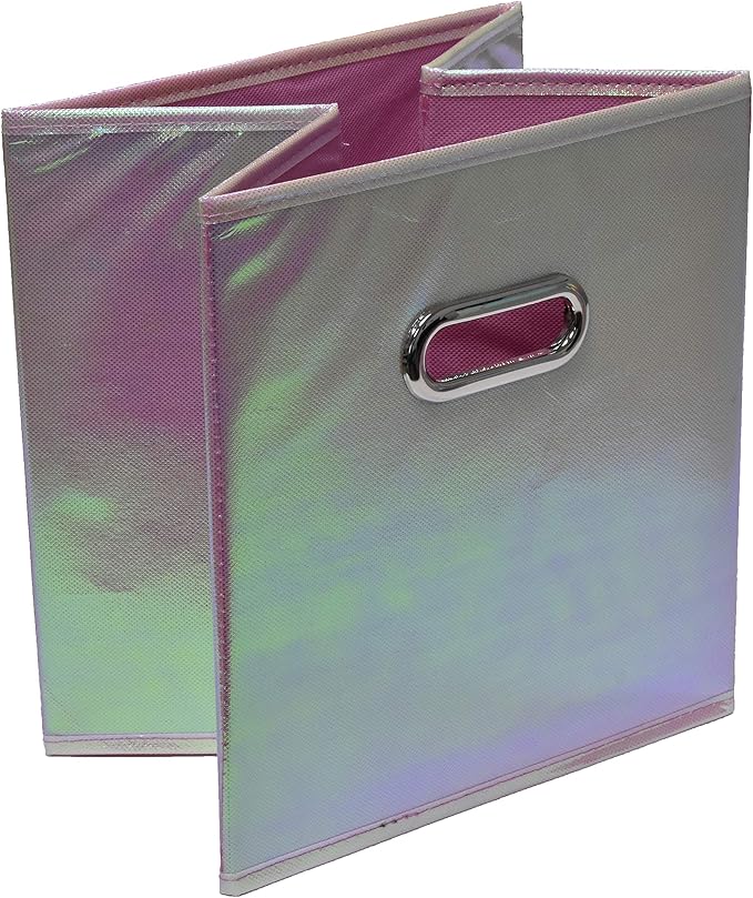 Handy Laundry 6-Pack Foldable Cube Storage Bins – Decorative Collapsible Organizer for Shelves, Closets, Underbed, Clothes, or Kids’ Toys (Shiny Pink)