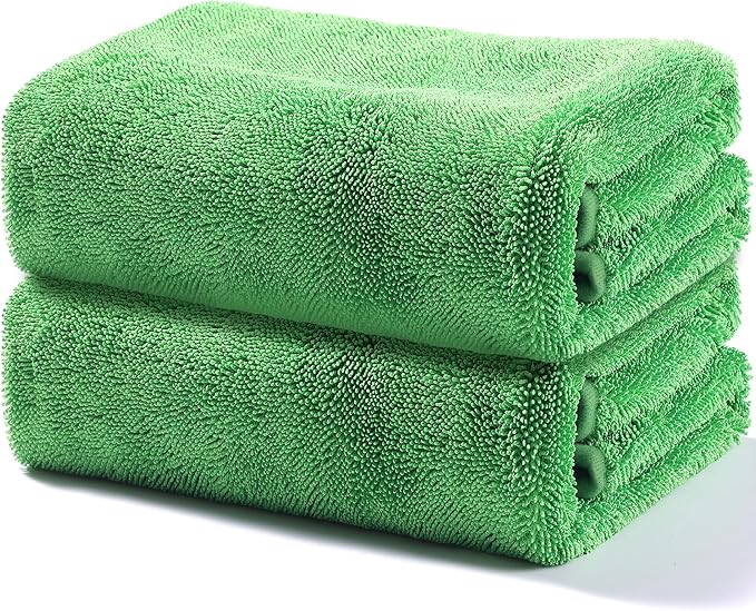 JOYMOOP Microfiber Towels for Cars, 2 Pack 63" x 29.5" Car Drying Towel, Green Reusable Car Towel, Quick Drying Car Microfiber Cleaning Cloth for RVs, SUVs, Trucks