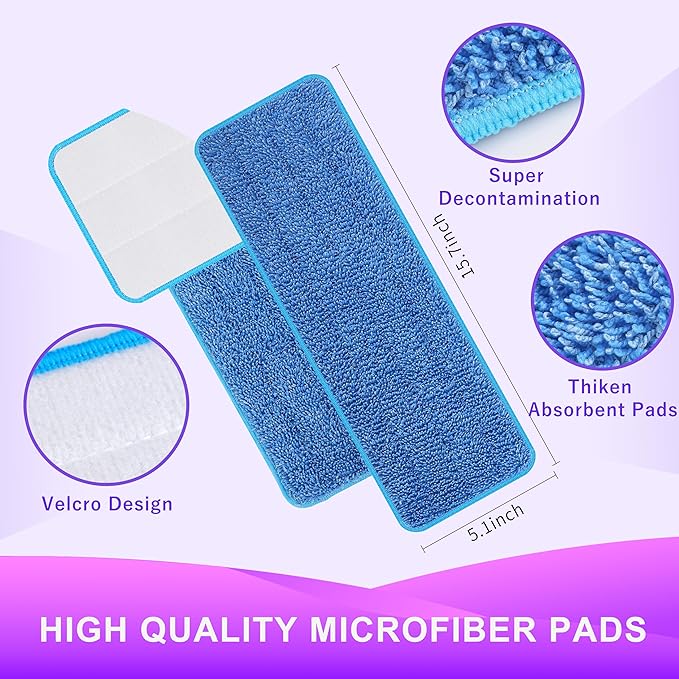 Reusable Power Mop Refill Pads for Swiffer Power Mop Starter Kit - Swifter Powermop Pads Refills - Multi-Surface & Wood Mopping Pad Refill for Floor Cleaning - Washable Microfiber Pad, 4 Pack