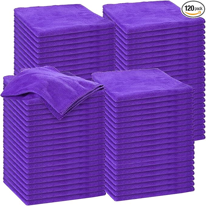 Nuenen Microfiber Cleaning Cloths for Cars 16 x 16 Inch Ultra Absorbent Car Towels Drying Reusable Cleaning Supplies House Kitchen Window Microfiber Towel(Purple,120 Pcs)