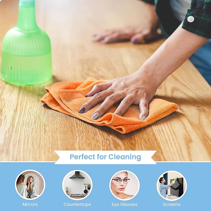 A&A Wiping Cloth- Microfiber Cleaning Towel, Super Absorbent Orange Microfiber Towels, Perfect for House, Cars, Windows, Gym and Office, Orange Microfiber 16x16 Towels, Pack of 180 Pieces
