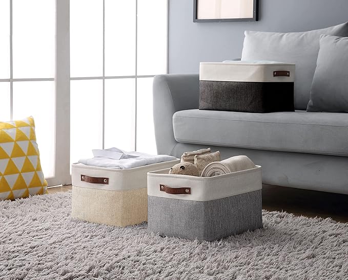 Storage Bins, Large Fabric Storage Baskets for Shelves, Mixed Neutral, 3 Pack