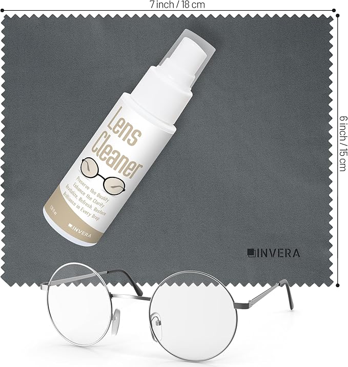 invera Eyeglass Cleaner Spray with Microfiber Cloth Kit, Lens Cleaner for Eyeglasses, Sunglasses, Camera Lenses & Electronic Screens, Gentle, Odor-Free, Compact 1.7 fl oz Lens Cleaner Spray