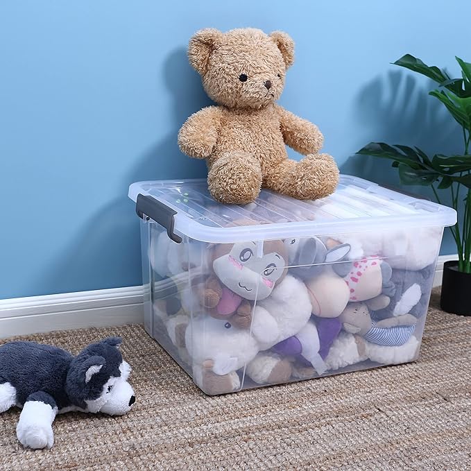 Citylife 44.4 QT Plastic Storage Bins with Latching Lids Stackable Storage Containers for Organizing Large Clear Storage Box for Garage, Closet