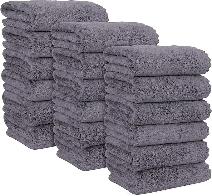 MOONQUEEN 18 Pack Premium Hand Towels - Quick Drying - Microfiber Coral Velvet Highly Absorbent Towels - Multipurpose Use as Hotel, Bathroom, Shower, Spa, Hand Towel 16 x 28 inches (Gray)
