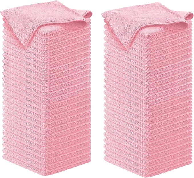 USANOOKS Microfiber Cleaning Cloth Light Pink - 100 Pcs 12.5"x12.5" - High Performance - 1200 Washes