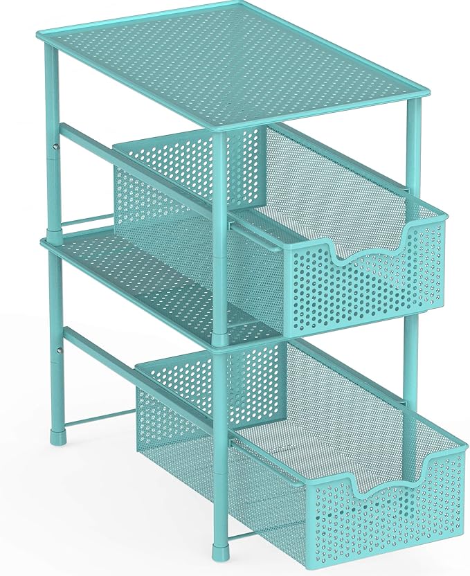 Simple Houseware Stackable Under Sink Cabinet Sliding Basket Organizer Drawer, Turquoise