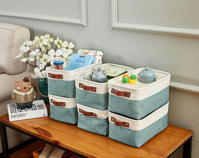 Small Storage Basket, Closet Storage Bins, Teal & White, Small - 6 Pack