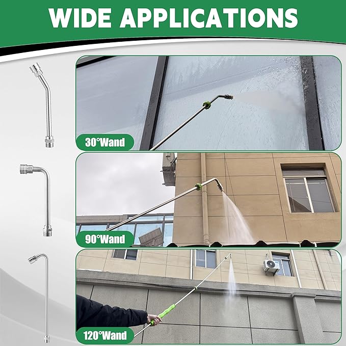 M MINGLE Pressure Washer Extension Wand 120 Inch, Stainless Steel Power Washer Lance with Threaded Connection, Custom Reverse Trigger Gun, 5 Nozzles, 30°/90°/120° Curved Rods, 4000 PSI