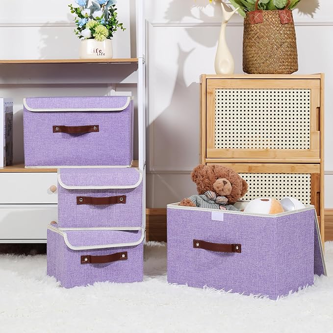 ANMINY 2 Storage Bins w/ Lid - Large Purple