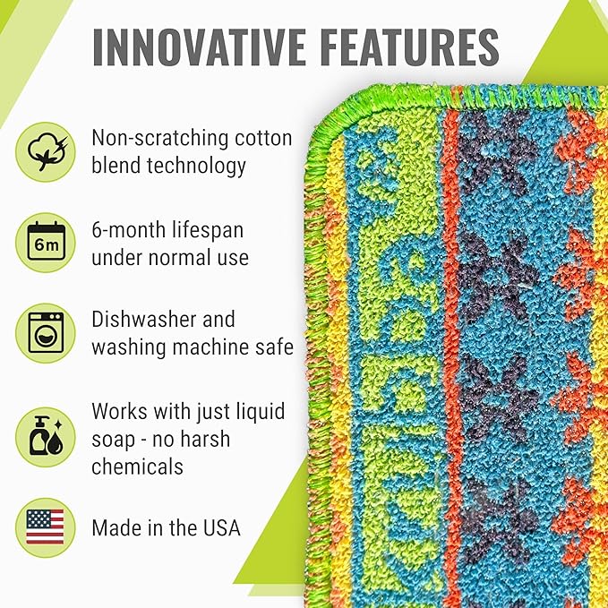 Wet-it! Skrubba 3-Pack Reusable Dish Scrubbers – Non-Scratch Scouring Pads for Kitchen & Household – Eco-Friendly, Dishwasher Safe Scrub Sponges for Dishes, Pots & Pans (Vogue)