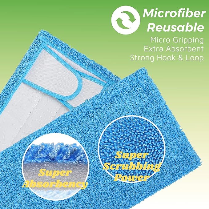 Reusable Mop Pad for Swiffer Sweeper Mop, 12.5'' Microfiber Mop Pad Refill Washable for Hard Floor Baseboard Cleaning, Wet/Dry Cleaning Pad, 6 Pack