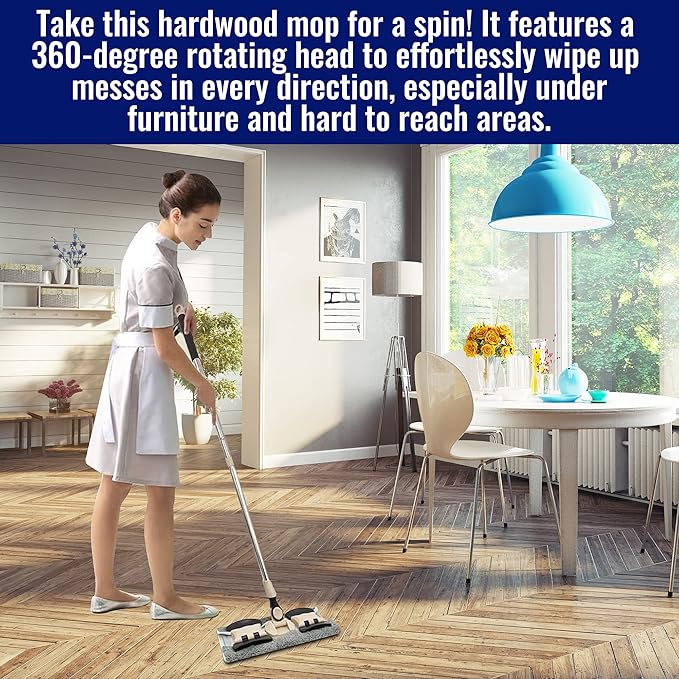 MAYSHINE Microfiber Hardwood Floor Wet and Dry Dust Mop w/ 5 Reusable Pads, 360 Spin Mop System | Use on Wood, Tile, Laminate, Vinyl and More | Flat Mop with 60" Extendable Stainless Steel Handle