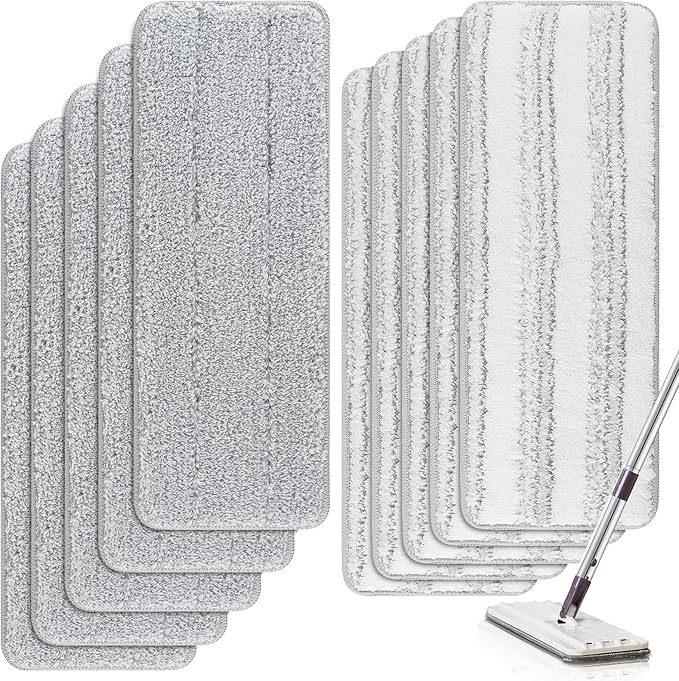 Microfiber Cleaning Pads: 10 Pack 13" X 4.9" Washable for Floor Cleaning Compatible with Tethys & Most 13 Inch Flat Mops - Replacement for Mop Bucket Set