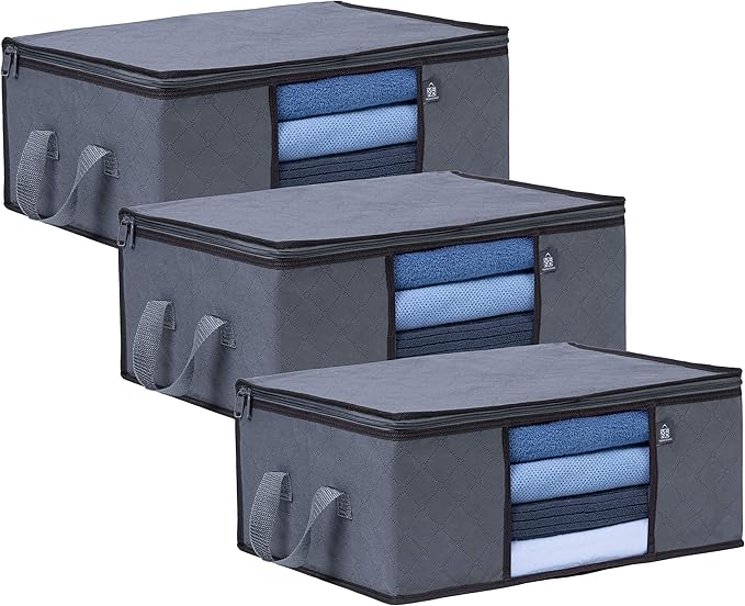 3 Pack Medium Clothes Storage Bag Organizer with Reinforced Handle