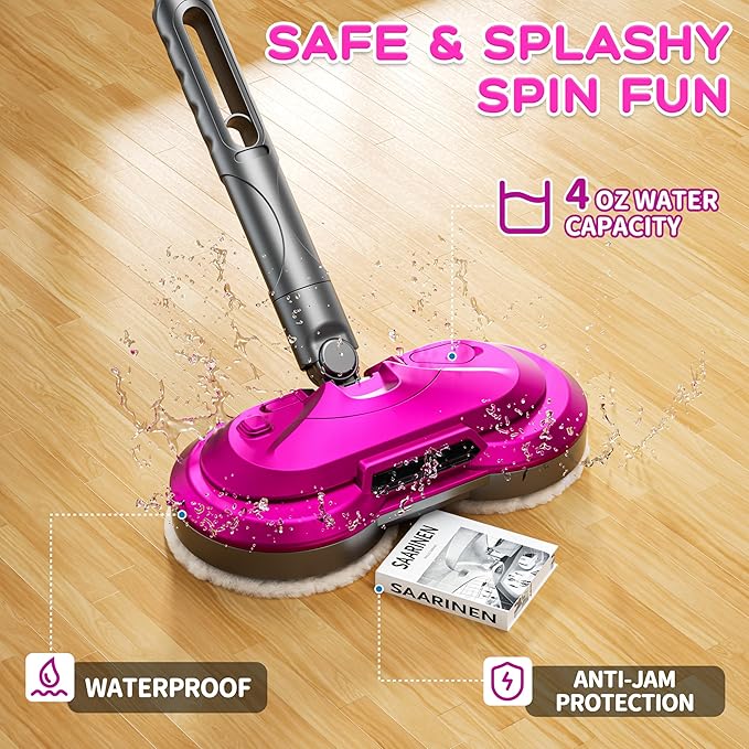 BLAXTEM Kids Electric Spray Spin Mop Toy, Rechargeable Cordless Electric Mop W/ Water Sprayer & LED Headlight for Children Boys & Girls, Cleaning Toy for Pretend Play (Rose Red)