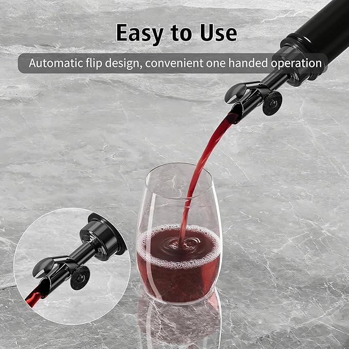 Auto Flip Liquor Pour Spouts 4-Pack, Leak-Proof 304 Stainless Steel Wine Pourer & Olive Oil Dispenser with Food-Grade Silicone for Kitchen, Bar, Restaurant (Black)