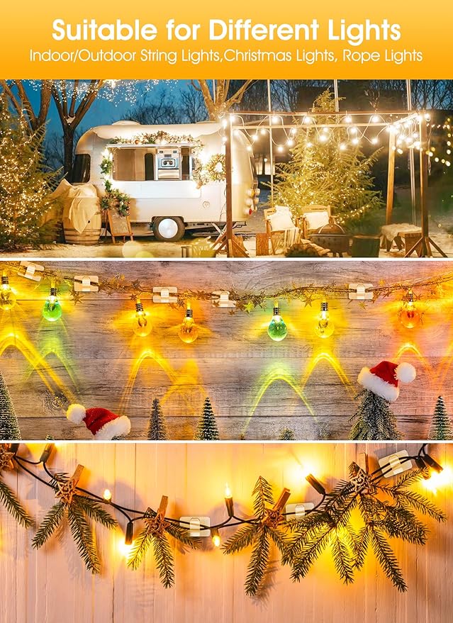 Brightown Hooks for Outdoor String Lights, 15 Cable Clips and 20 Adhesive Strips, Cord Organizer for Indoor Outdoor String Lights Christmas Decor, Cable Management for Wall Desk Ceiling, Clear
