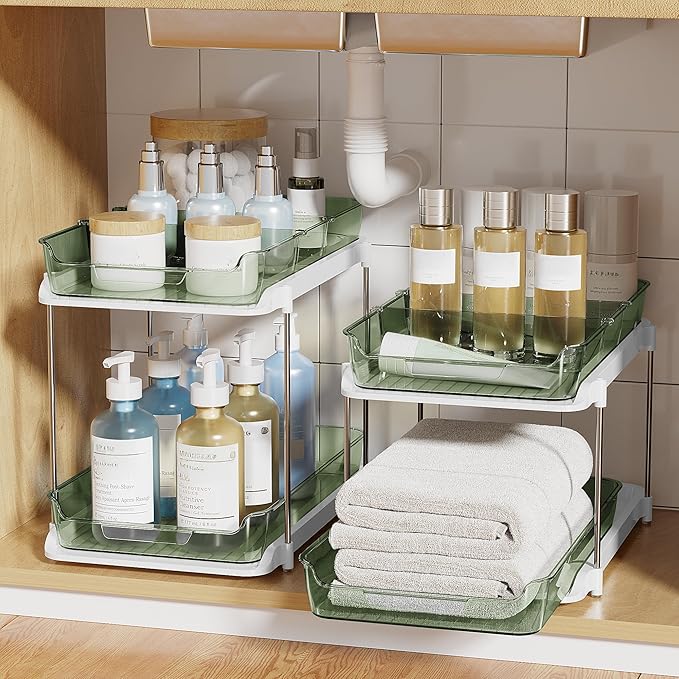 Delamu 2-Tier Multi-Purpose Bathroom Under Sink Organizers and Storage, Stackable Kitchen Pantry Organization